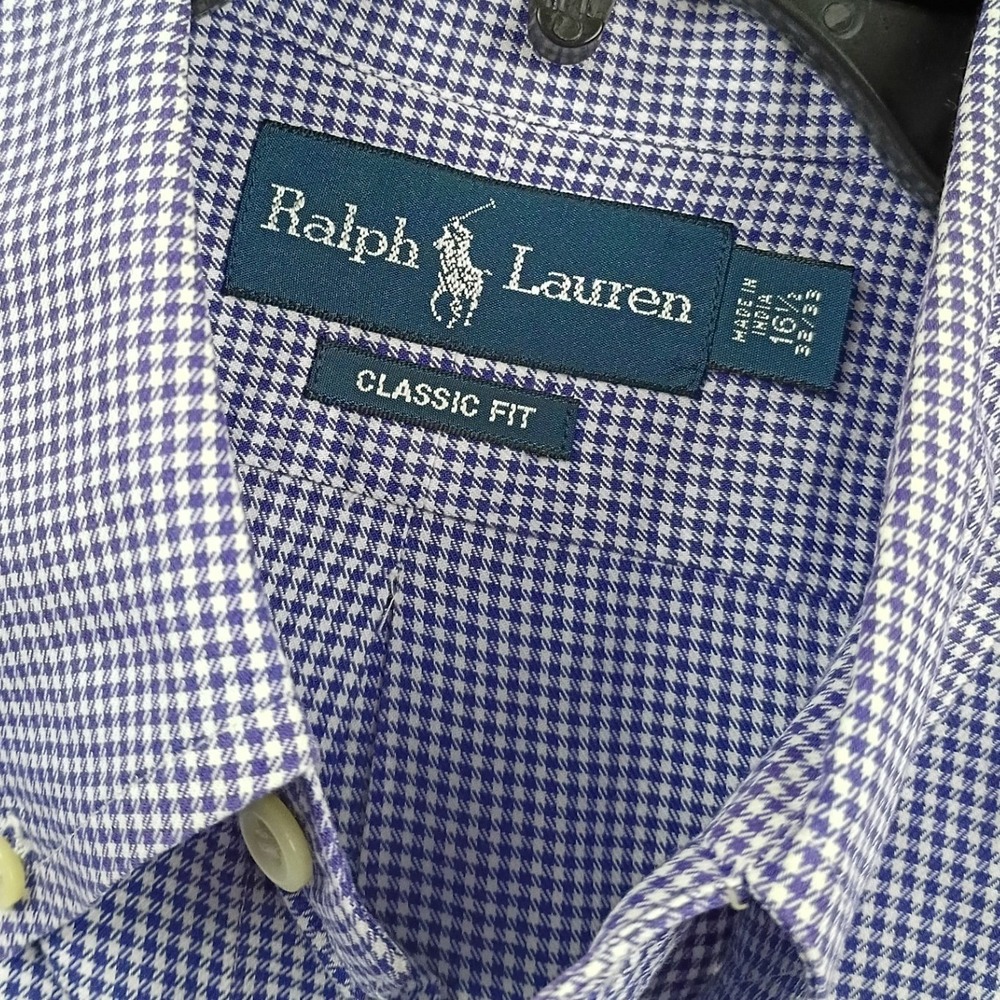 Ralph Lauren Button Down Mens 16.5 XXL Blue Gingham Classic Fit Vintage Short - Picture 4 of 9